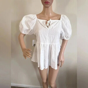 BP Baby doll Swiss dot puff sleeve flare flowy blouse size S NWT